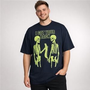 Fruit Of The Loom I Got Your Back Skeleton Skull T-Shirt Black Glow In The Dark